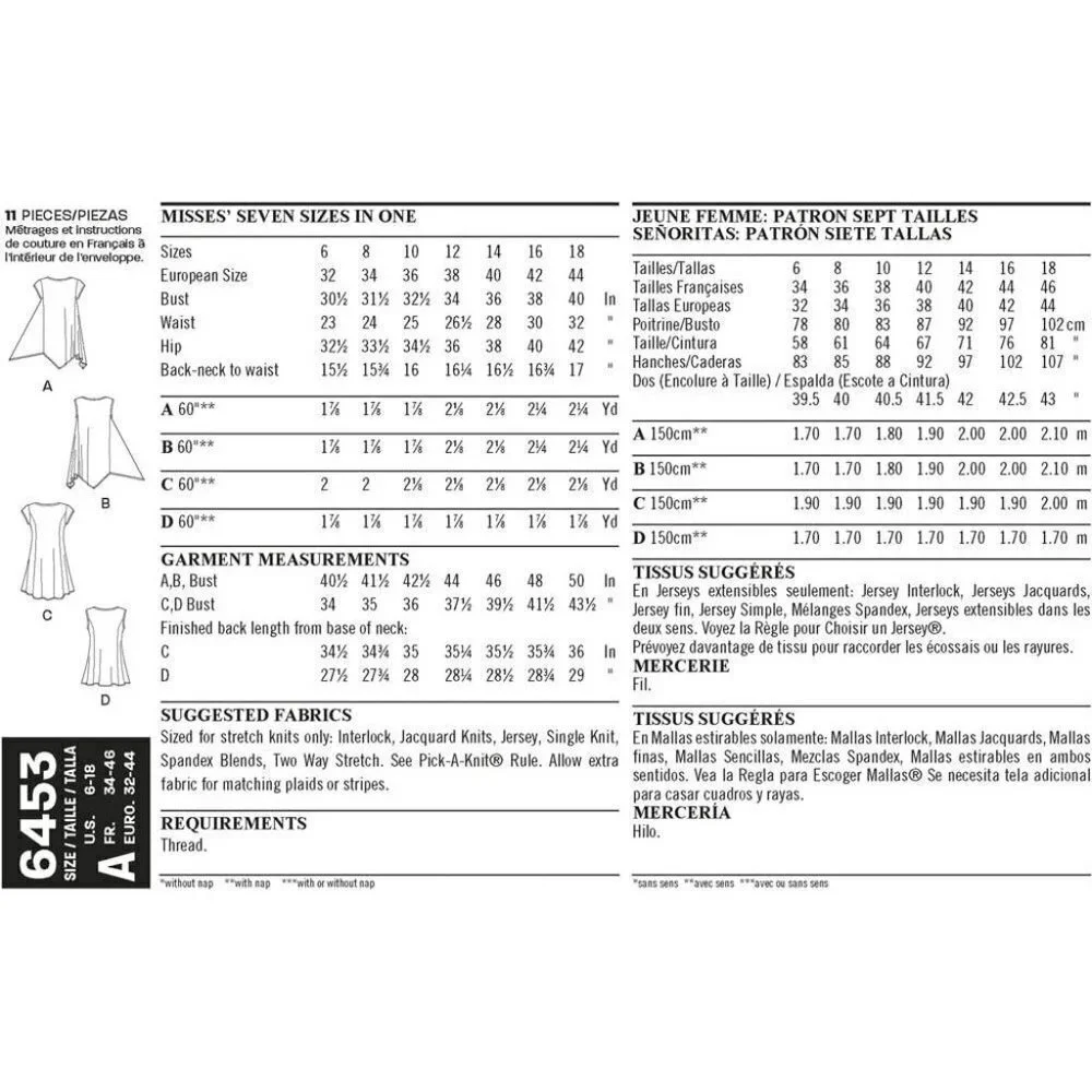 New Look Sewing Pattern 6453 Easy‎ Knit Tops Misses 6-18
